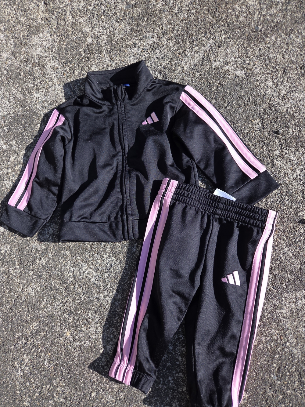 adidas Black and Pink Kids Track Jacket & Joggers 6M